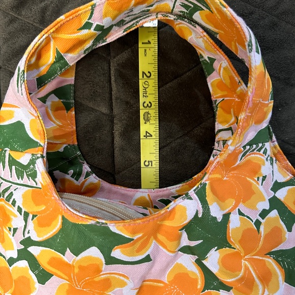 Kahiko Small Classy Floral Print Handbag Tote Orange Green White Zipper Closure - Picture 14 of 16